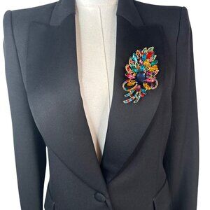 2/$30 Vintage-Inspired Multicolor Crystal Brooch Pin With Blue Gem Centerpiece